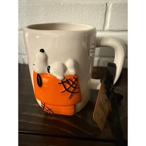 Peanuts Rae Dunn Halloween Mug Snoopy Dog House Caught In Your Web